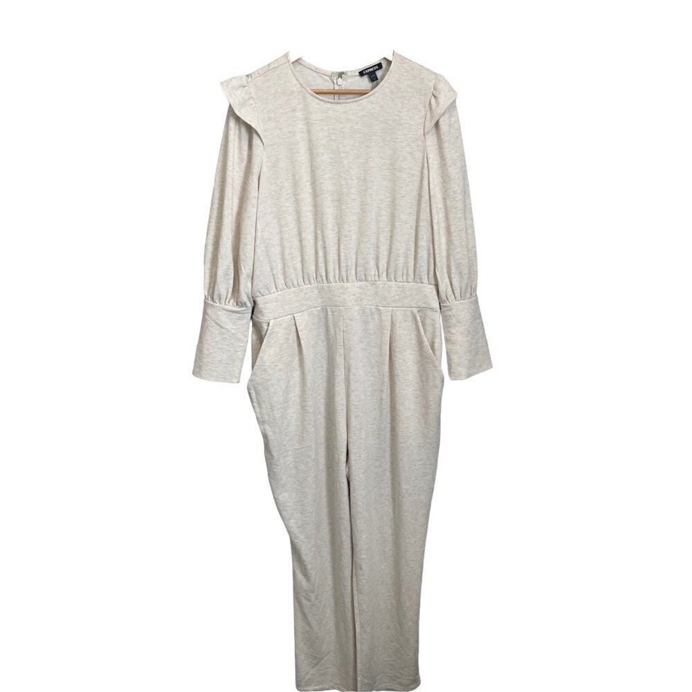 NWT Express XL Cream Jumpsuit Romper Long Sleeves Pants Ruffles XLarge